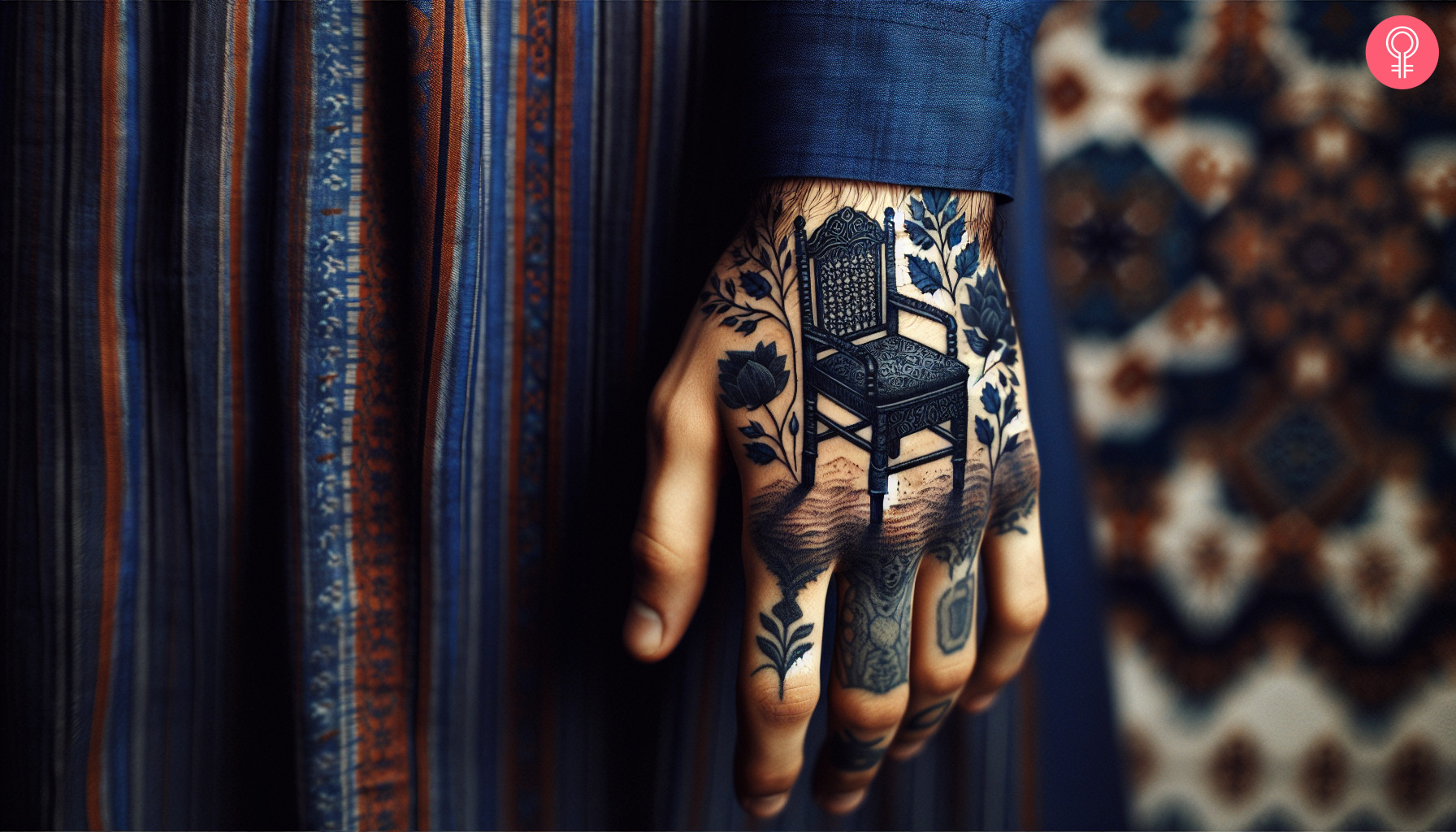 Woman with chair tattoo on her hand