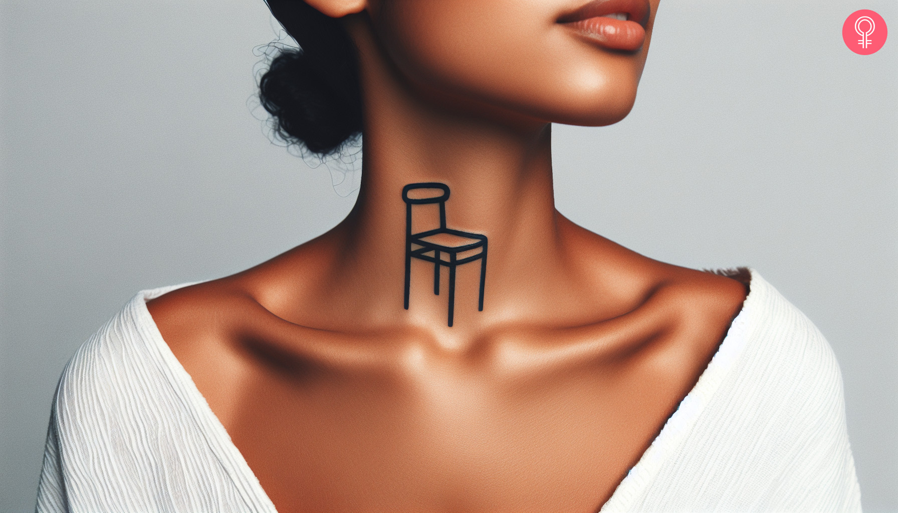 Woman with chair tattoo on her neck