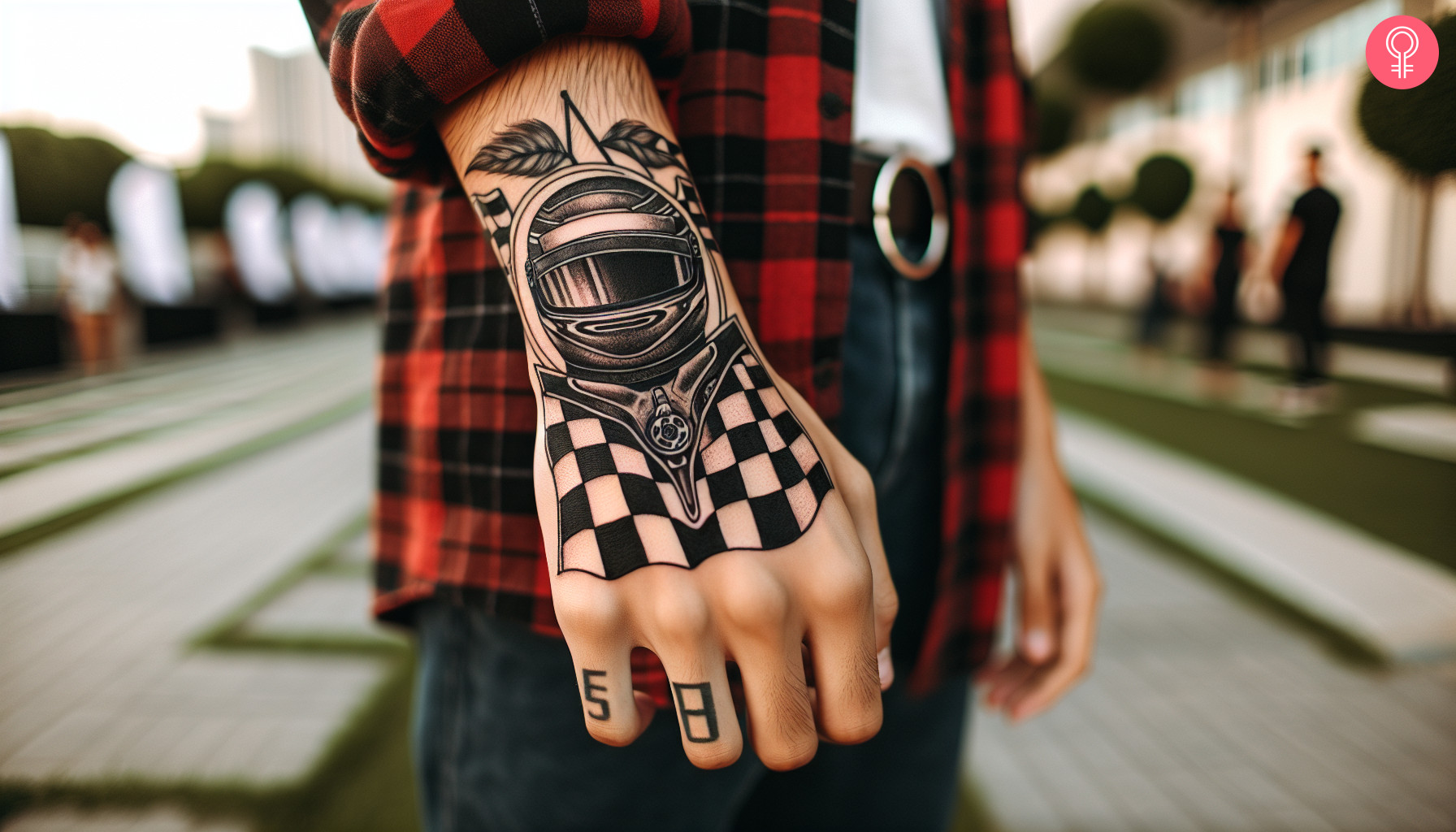 Checkered flag tattoo hand