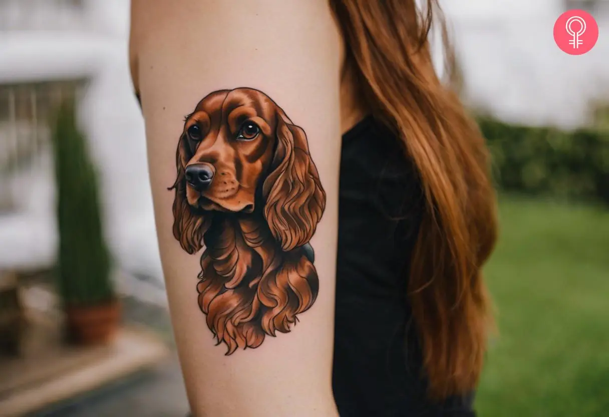 Cocker spaniel tattoo on a woman’s arm