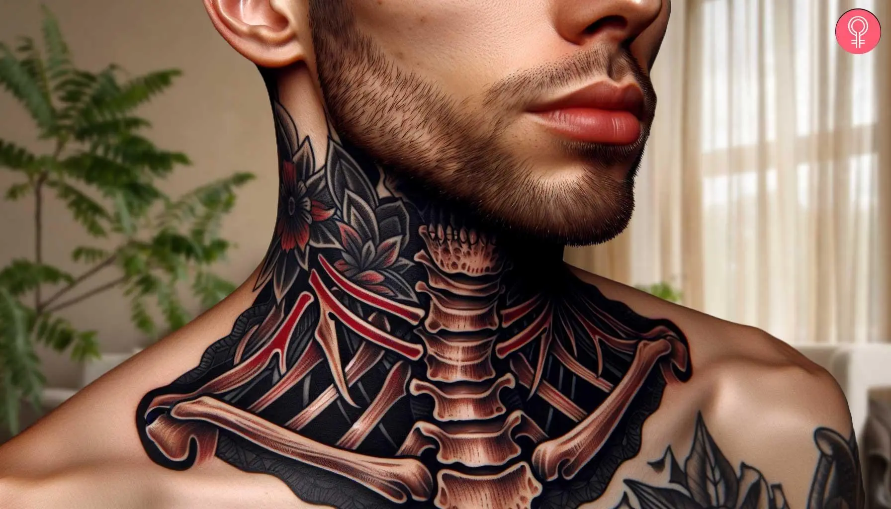 Man with a collarbone tattoo on his neck