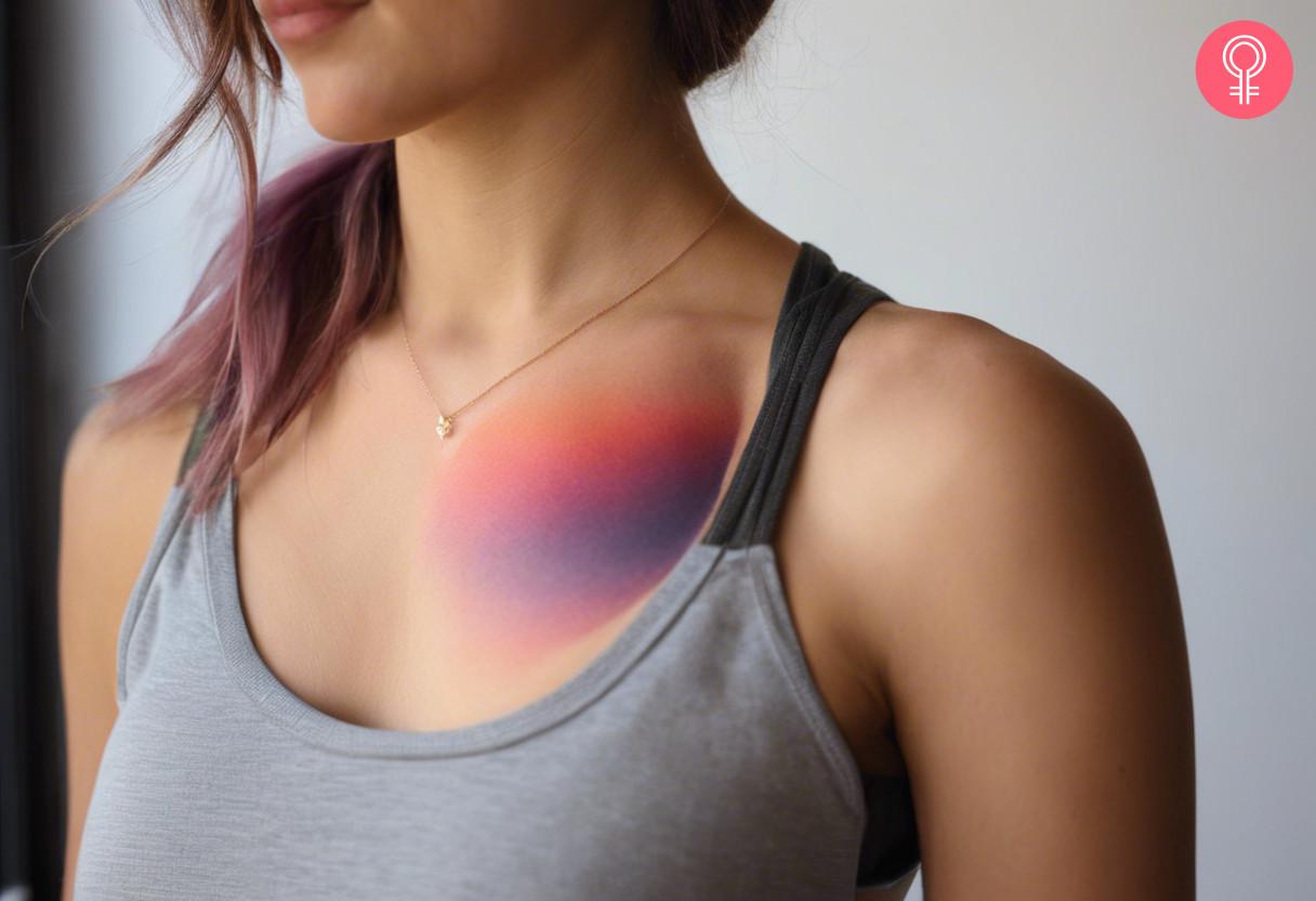 Color gradient tattoo on the chest