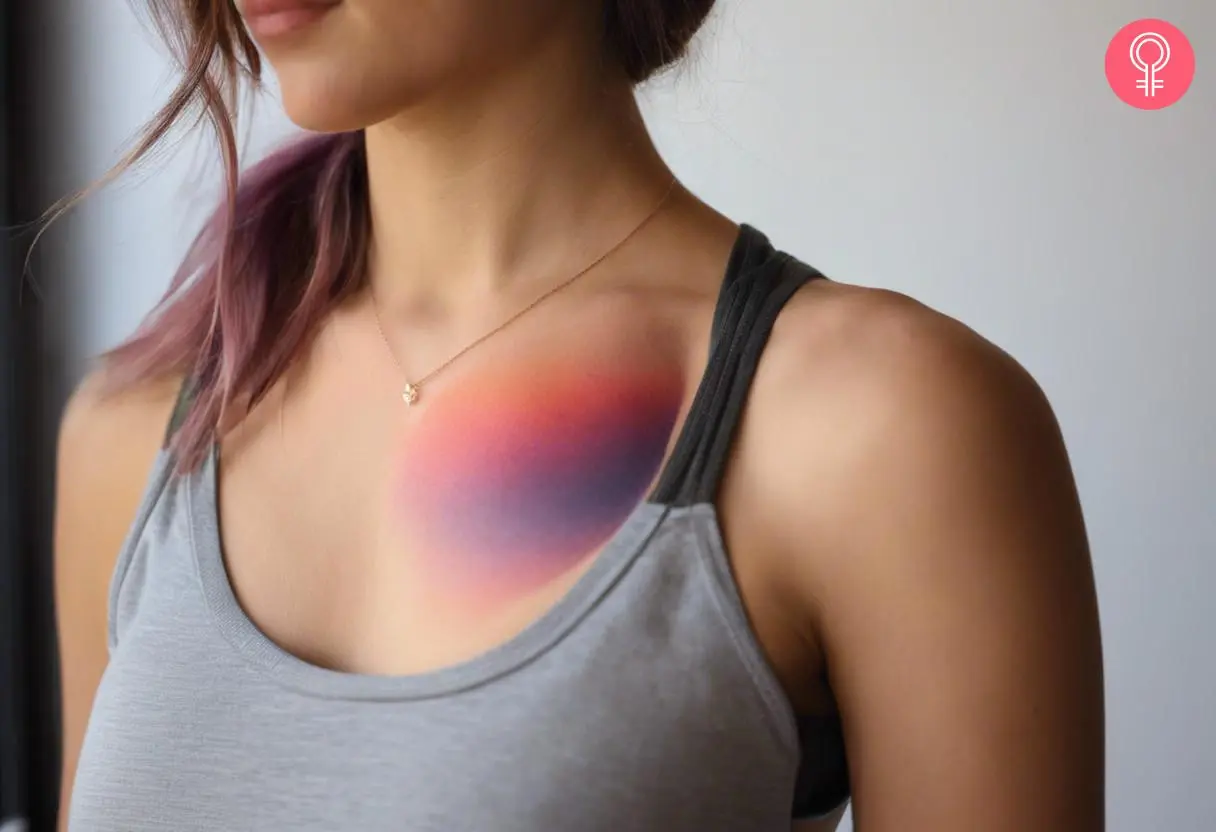 Color gradient tattoo on the chest