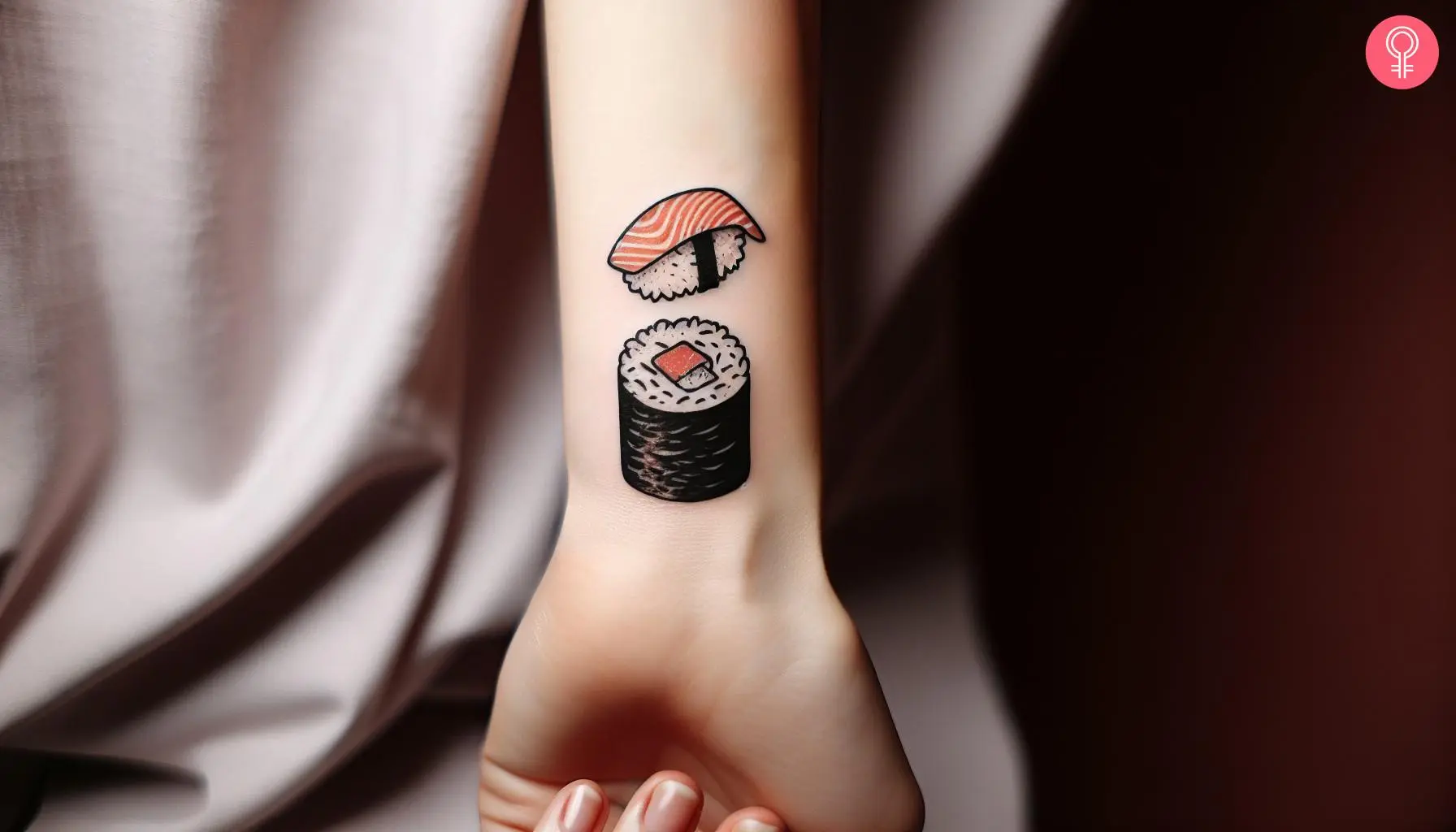 Colorful sushi tattoo on the wrist