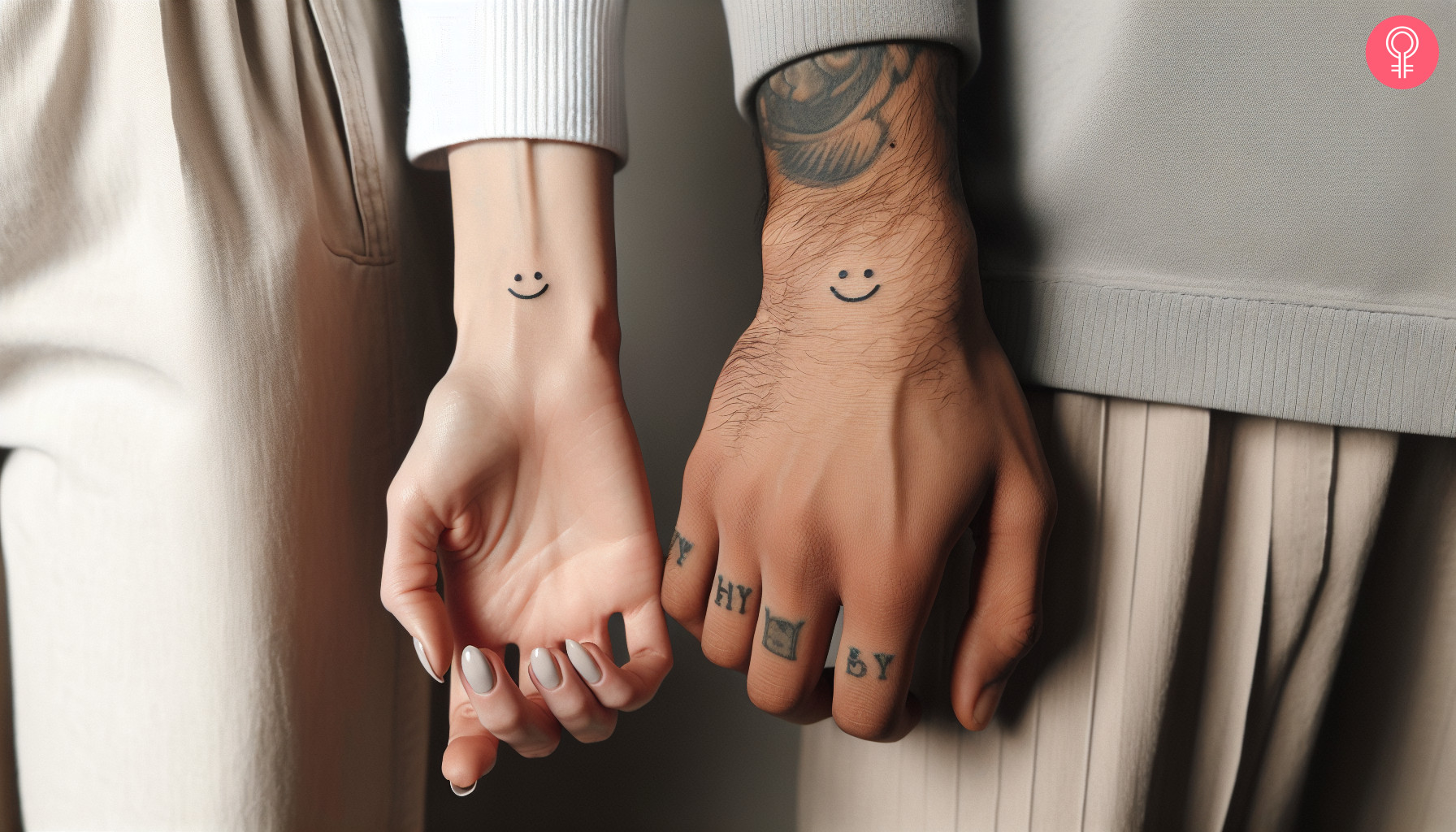 Tiny matching smiley tattoos on the wrist