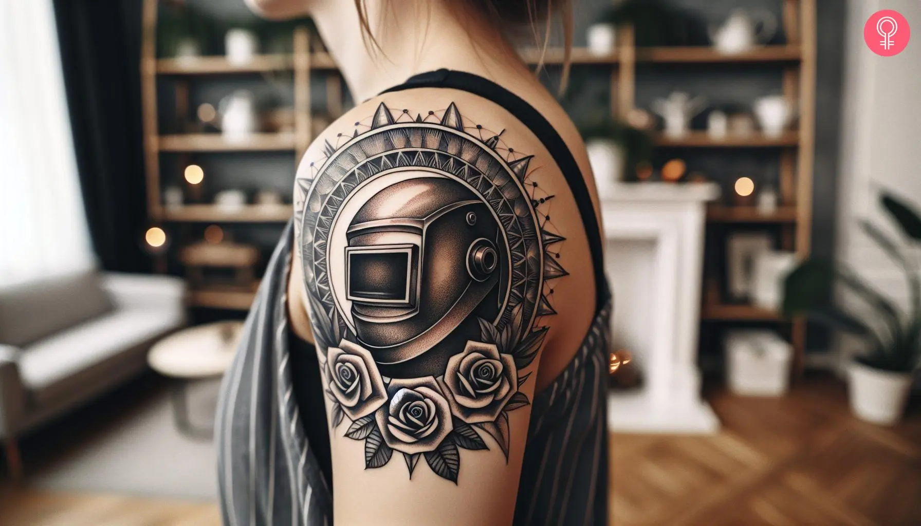 Cool welding tattoo on the shoulder