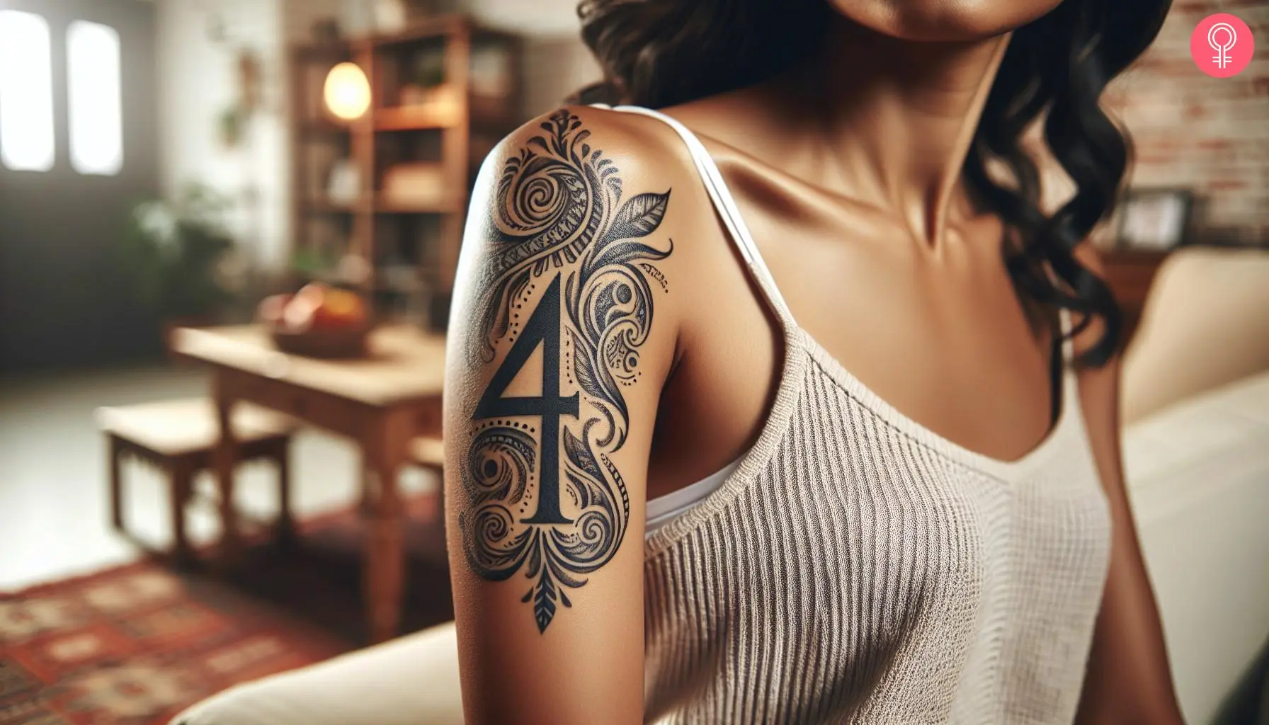 Creative 4 tattoo on the upper arm of a woman