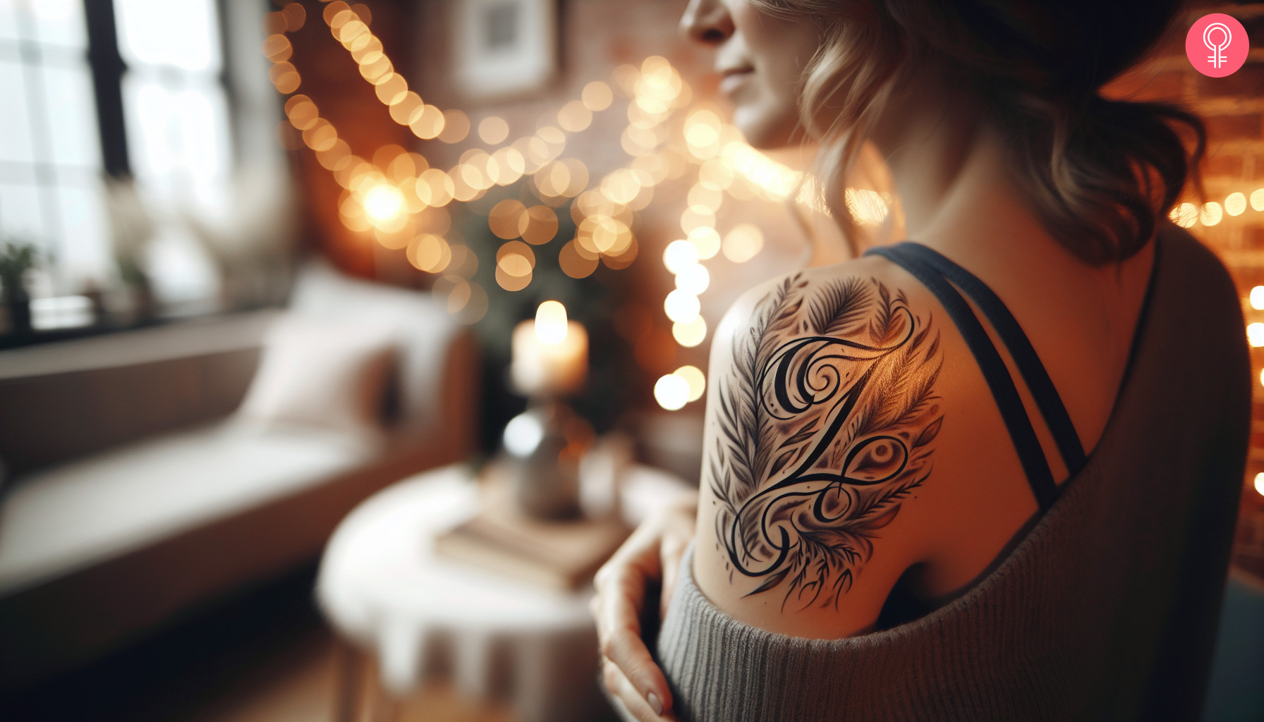 Cursive Z tattoo on back of shoulder