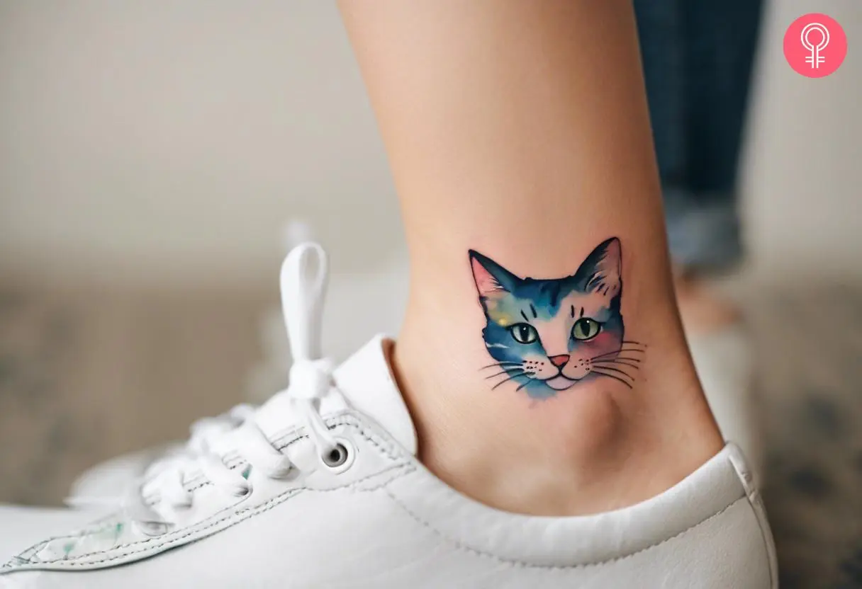 Cute foot tattoo of an animated cat