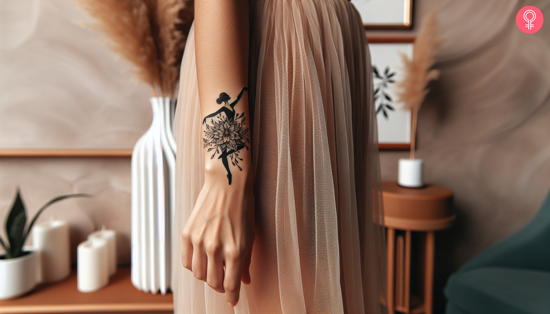 A woman wearing a ‘dancer dance’ tattoo on the upper side of the wrist