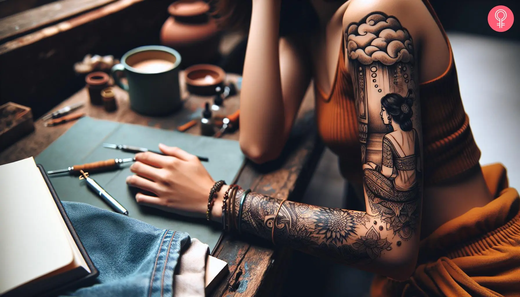 Day dream tattoo on the sleeve of a woman