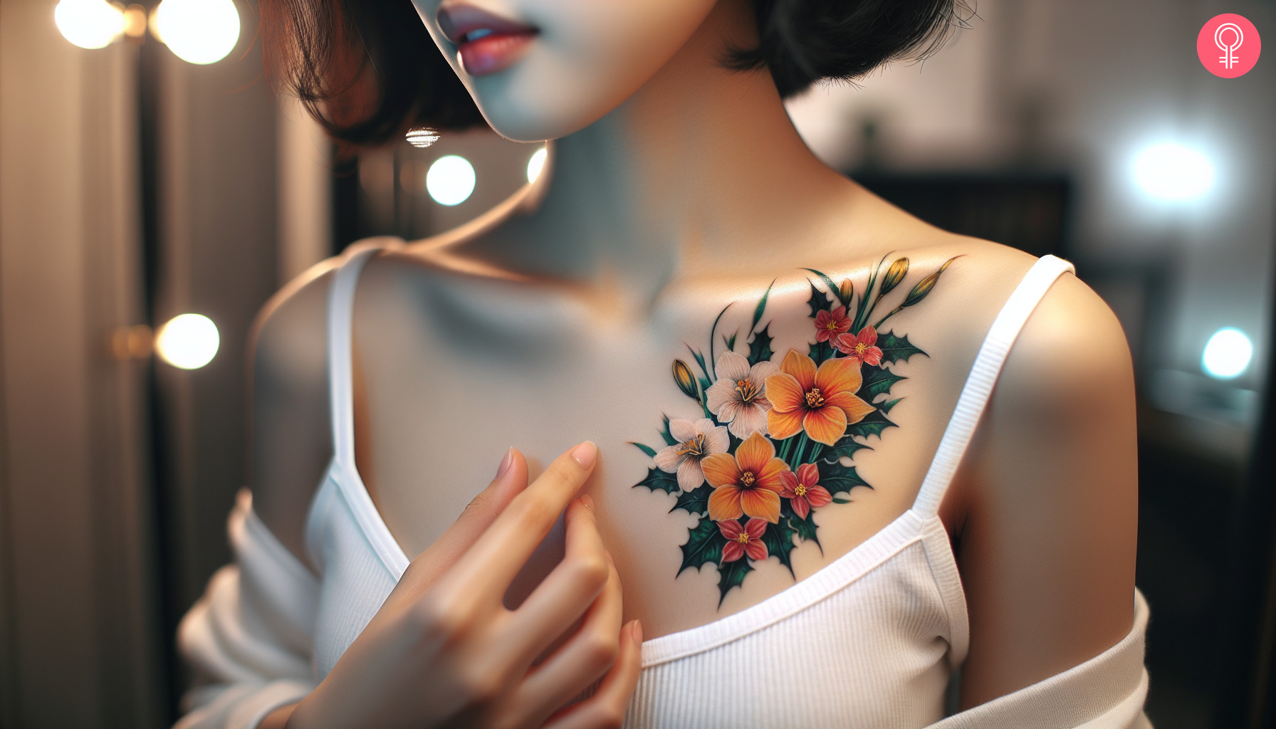 December birth flower bouquet tattoo on the chest