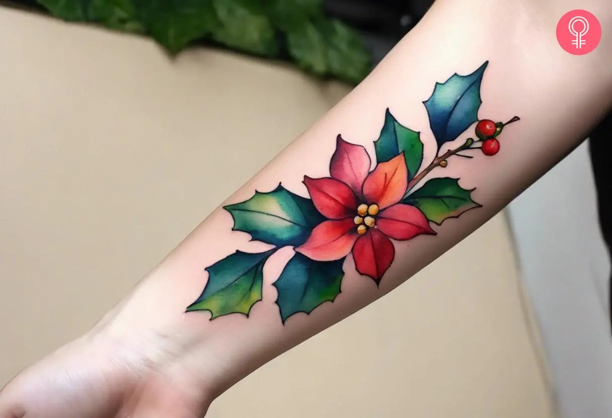 December birth flower tattoo on the forearm