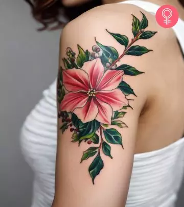 A narcissus flower tattoo design on a woman’s back