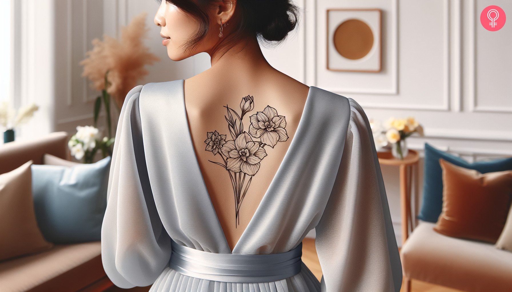 December birth flower tattoo on the upper back and spine