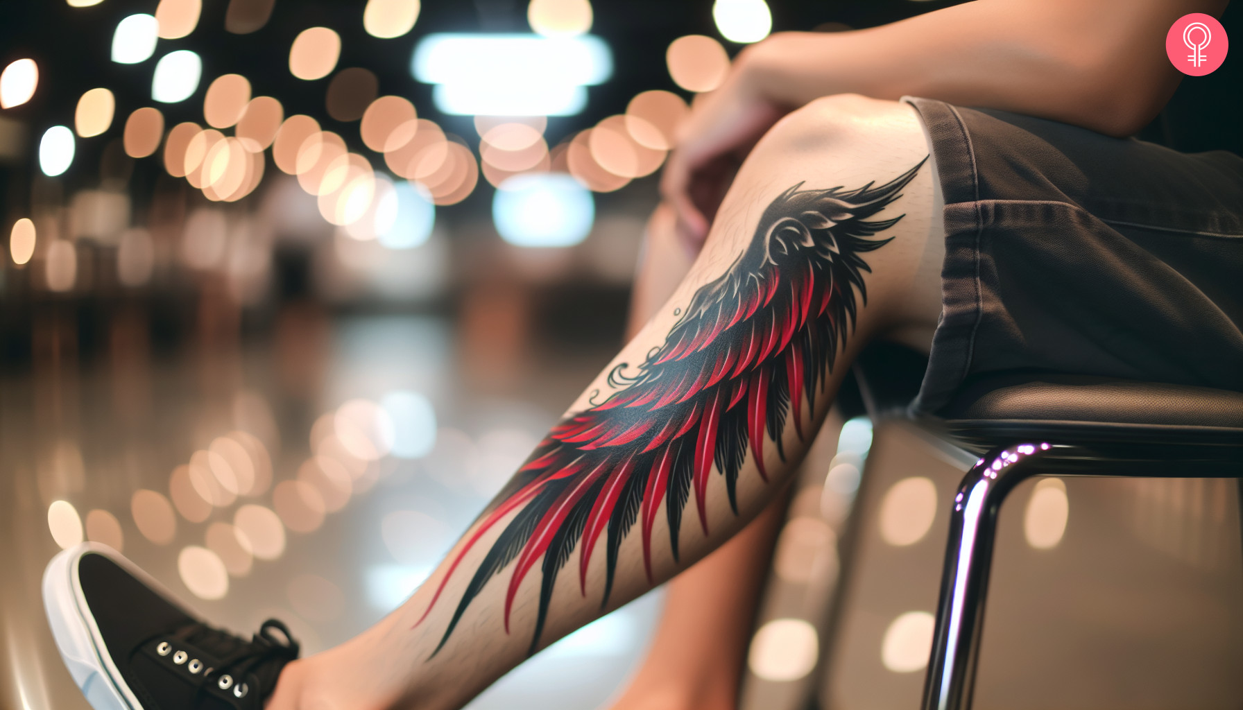 Devil wing tattoo on the leg of a man