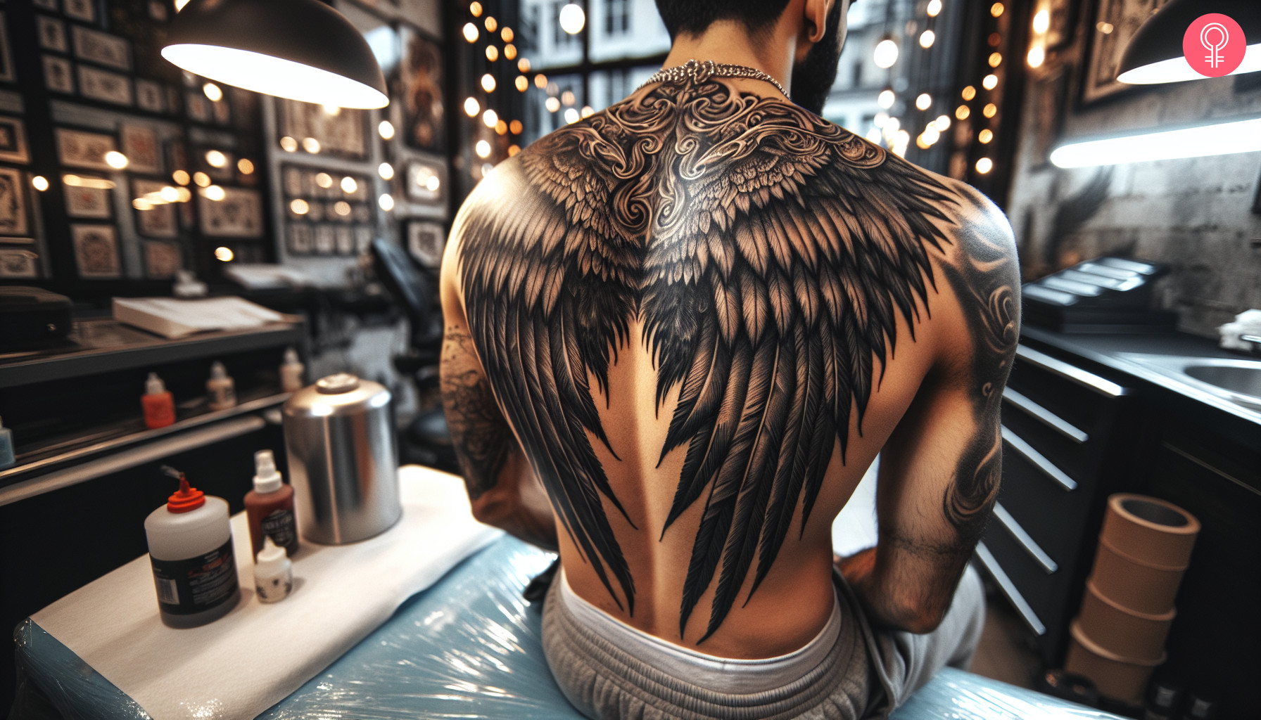 Devil wings tattoo on the back of a man