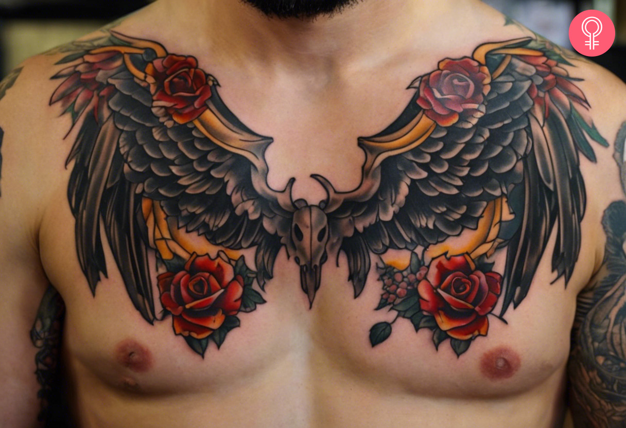 Devil wings tattoo on the chest of a man