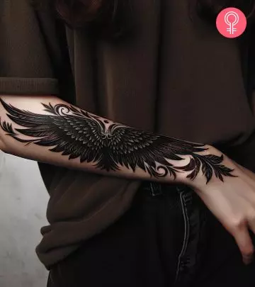 A woman with an angel wings tattoo