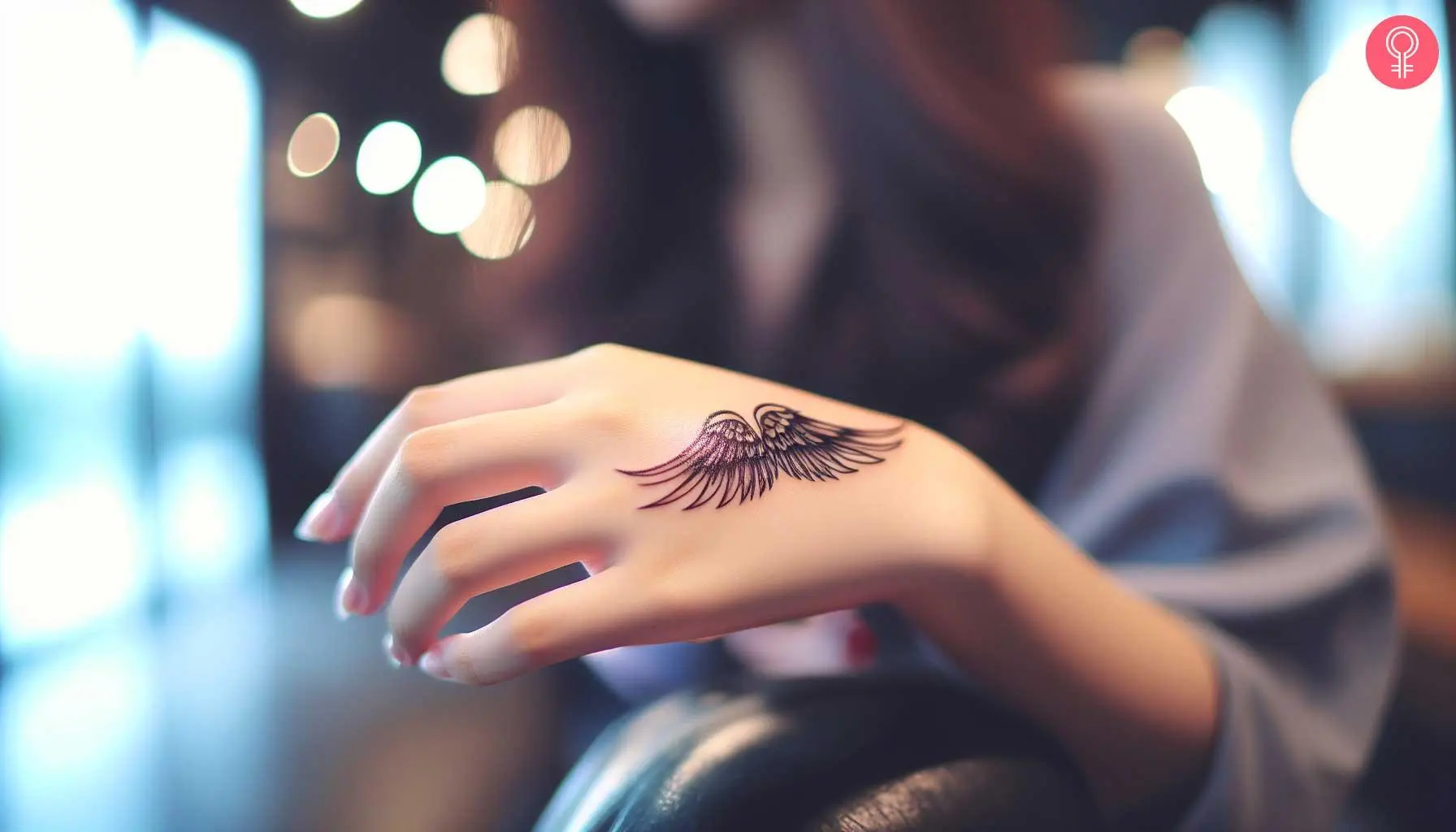 Devil wings tattoo on the hand of a woman