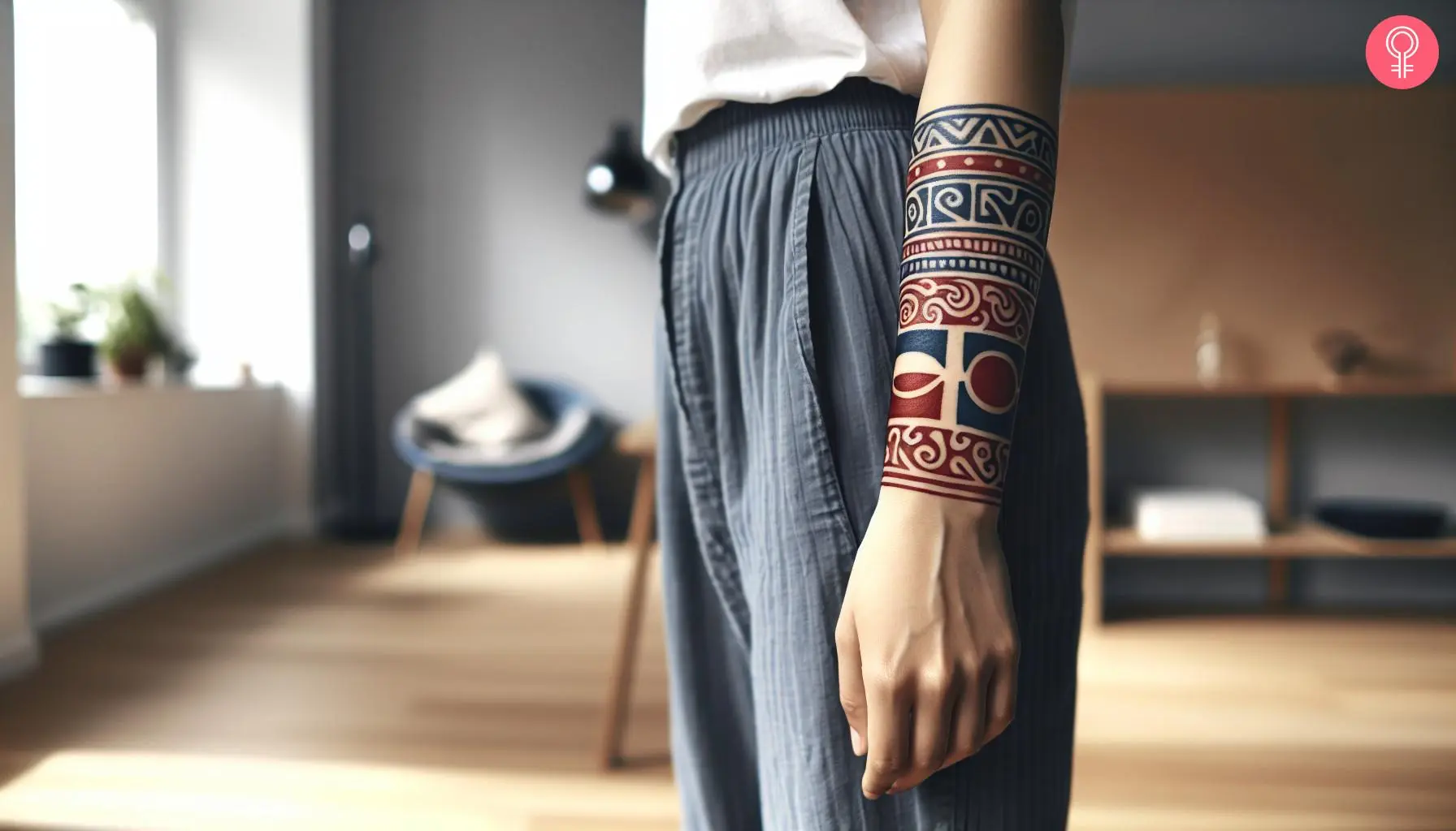 Dominican taino tattoo on the forearm of a woman