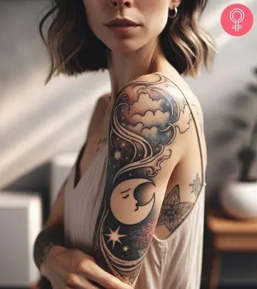 A Mom Heart tattoo on the upper arm