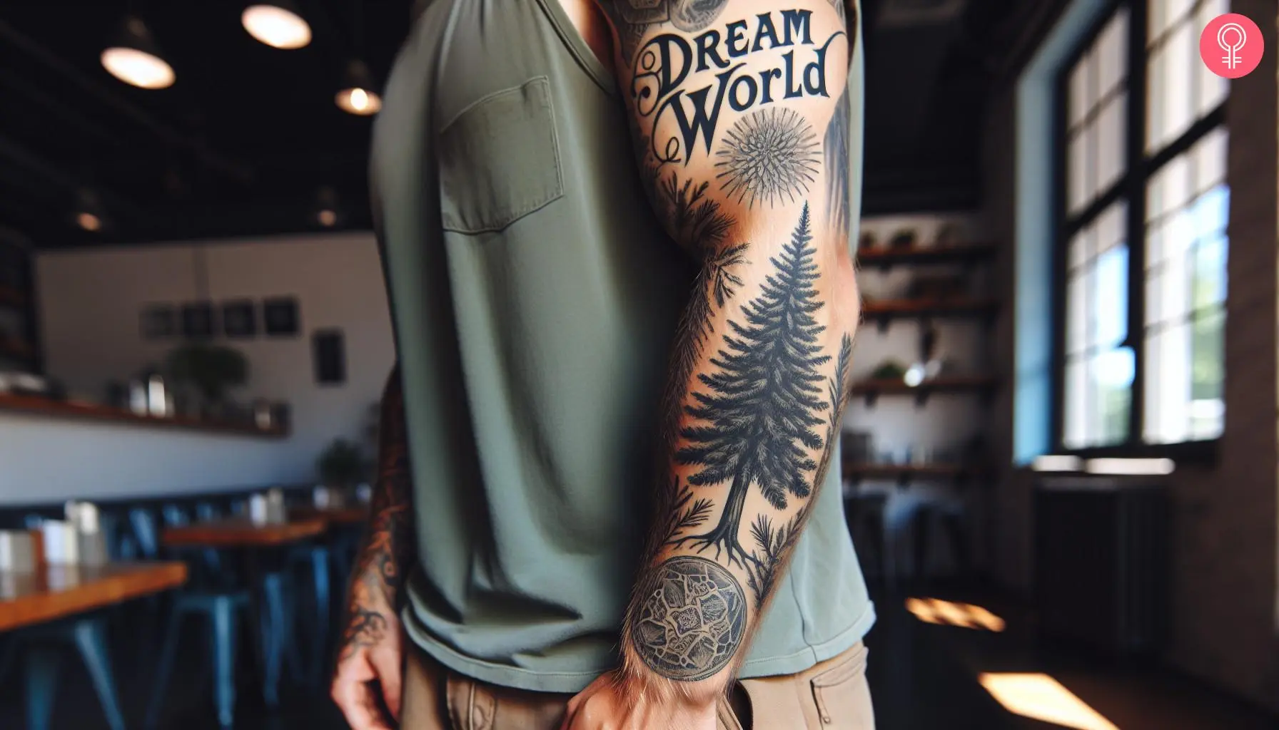 Dream world tattoo on the arm of a man