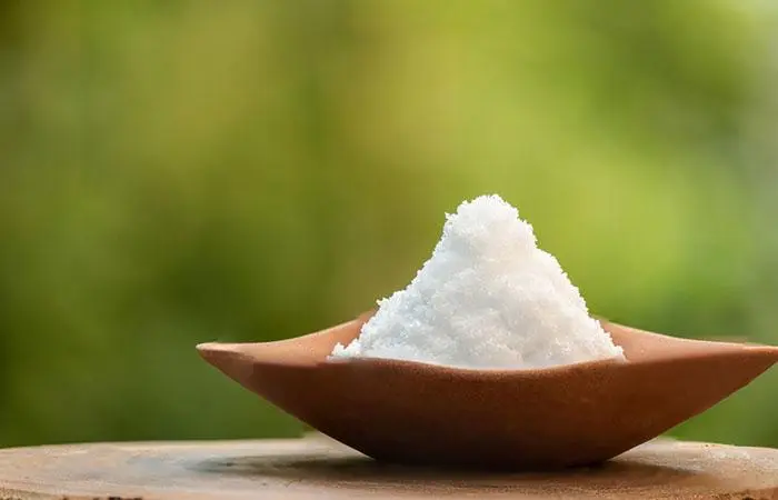 Close-up shot of Epsom salt powder on a table