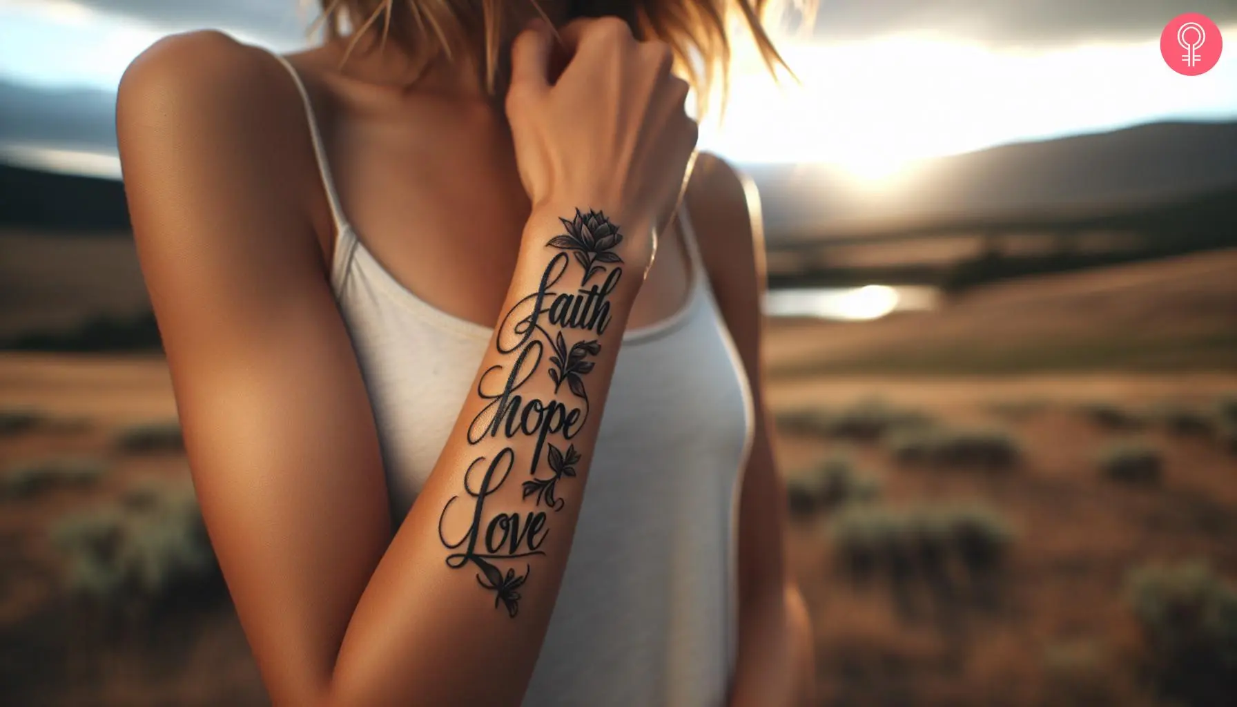 Faith hope love tattoo on the wrist of a woman