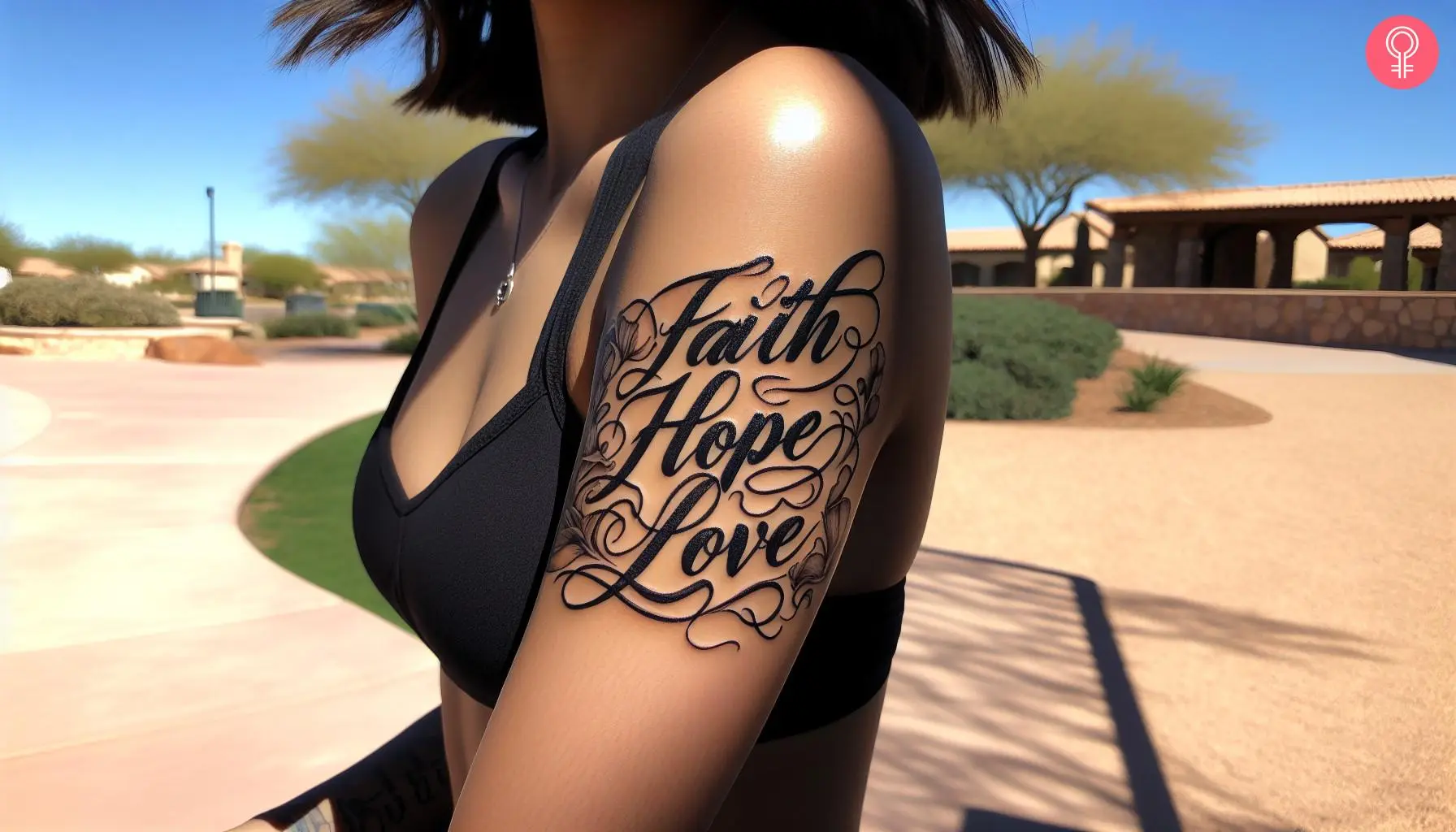 Faith hope love tattoo on the arm of a woman