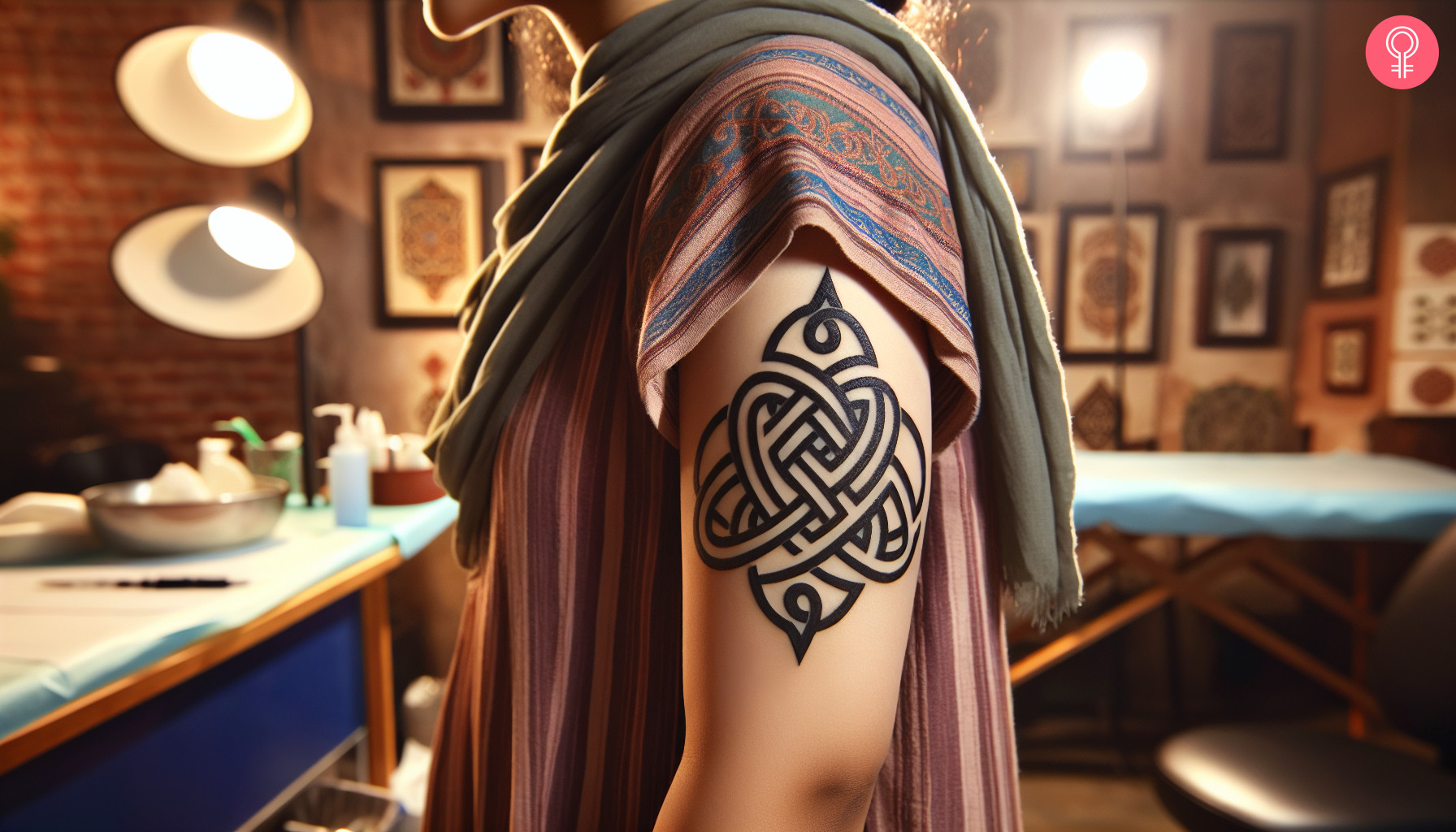 Family celtic knot tattoo on the upper arm