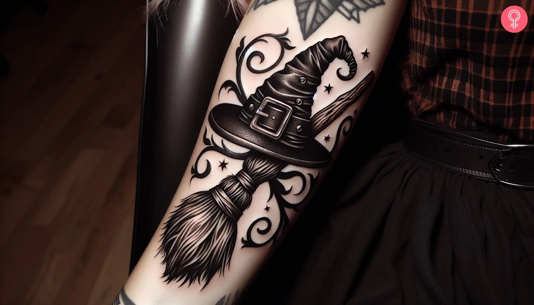 Woman with mystical fantasy tattoo on her forearm