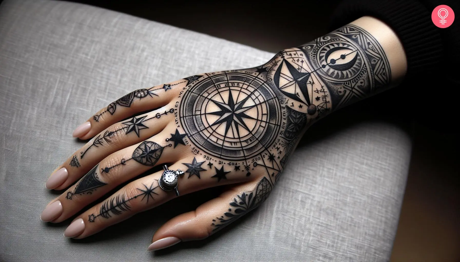 Woman with fate and fortune tattoo on her hand