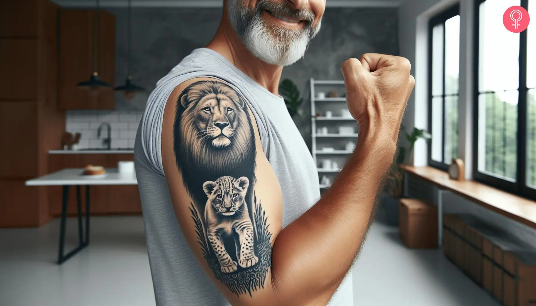 Father and daughter lion and cub tattoo on the arm