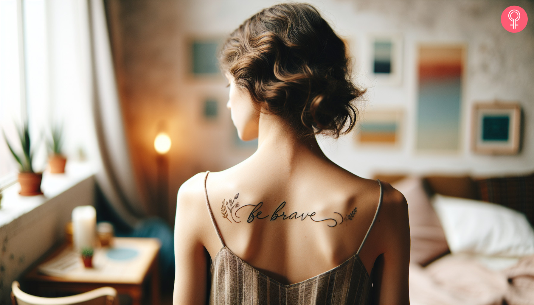 A fearless brave tattoo on a woman’s upper back