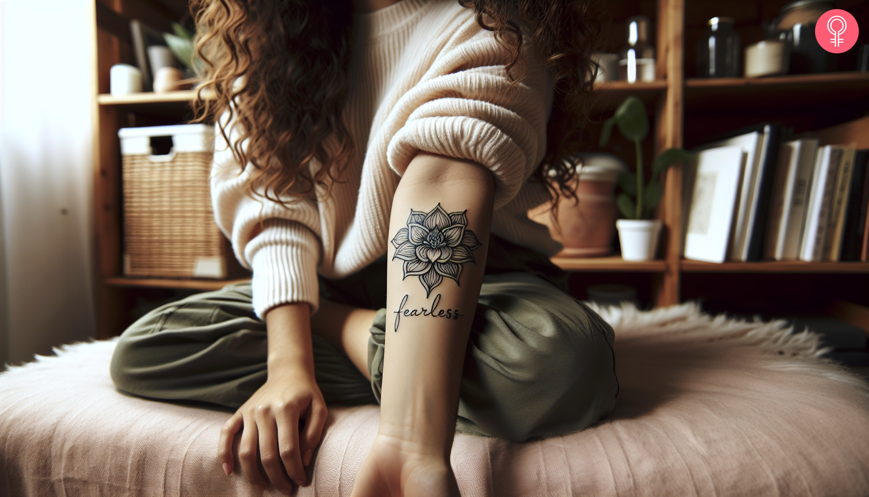 A fearless flower tattoo on a woman’s forearm