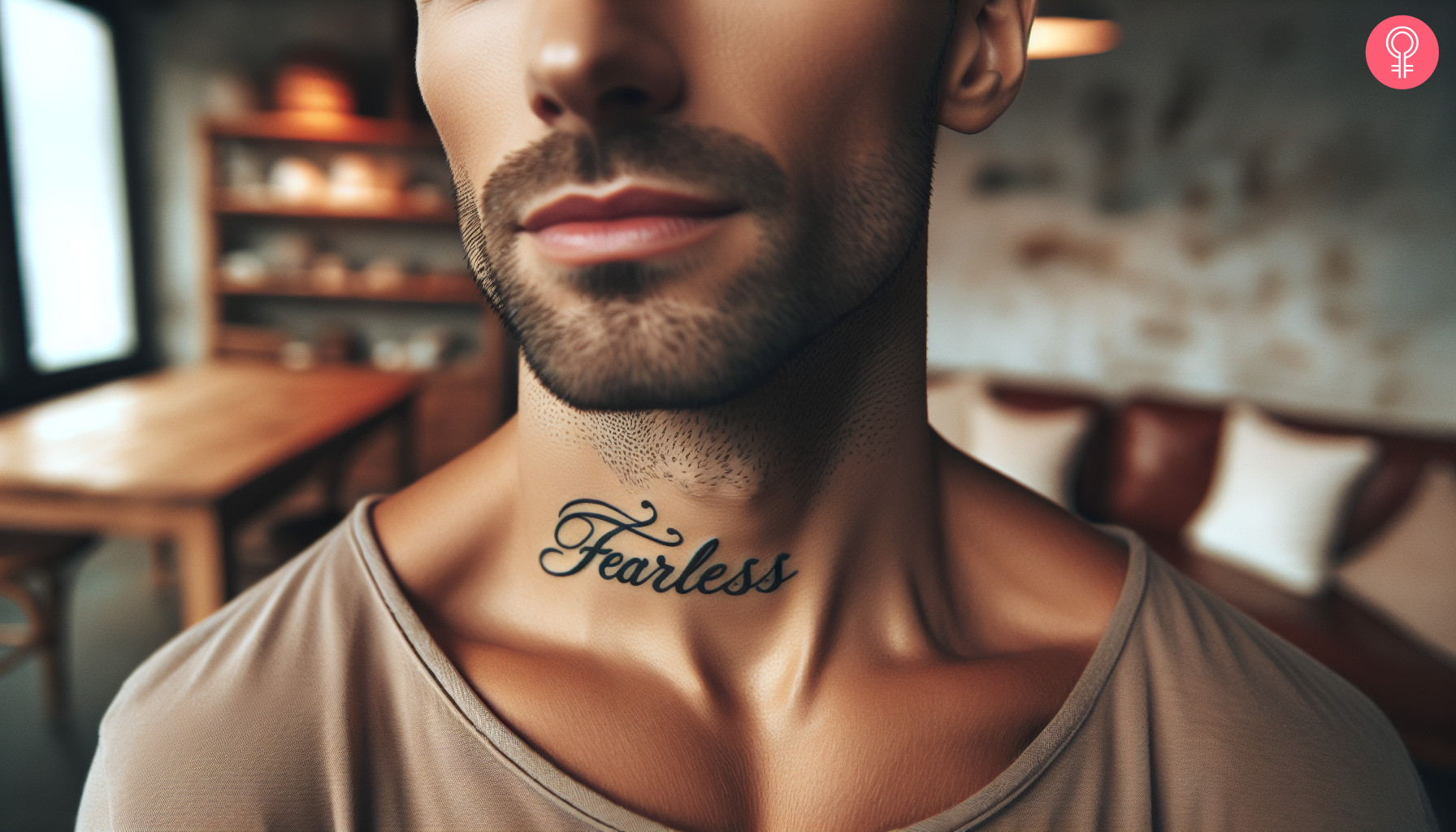 A fearless tattoo on a man’s neck