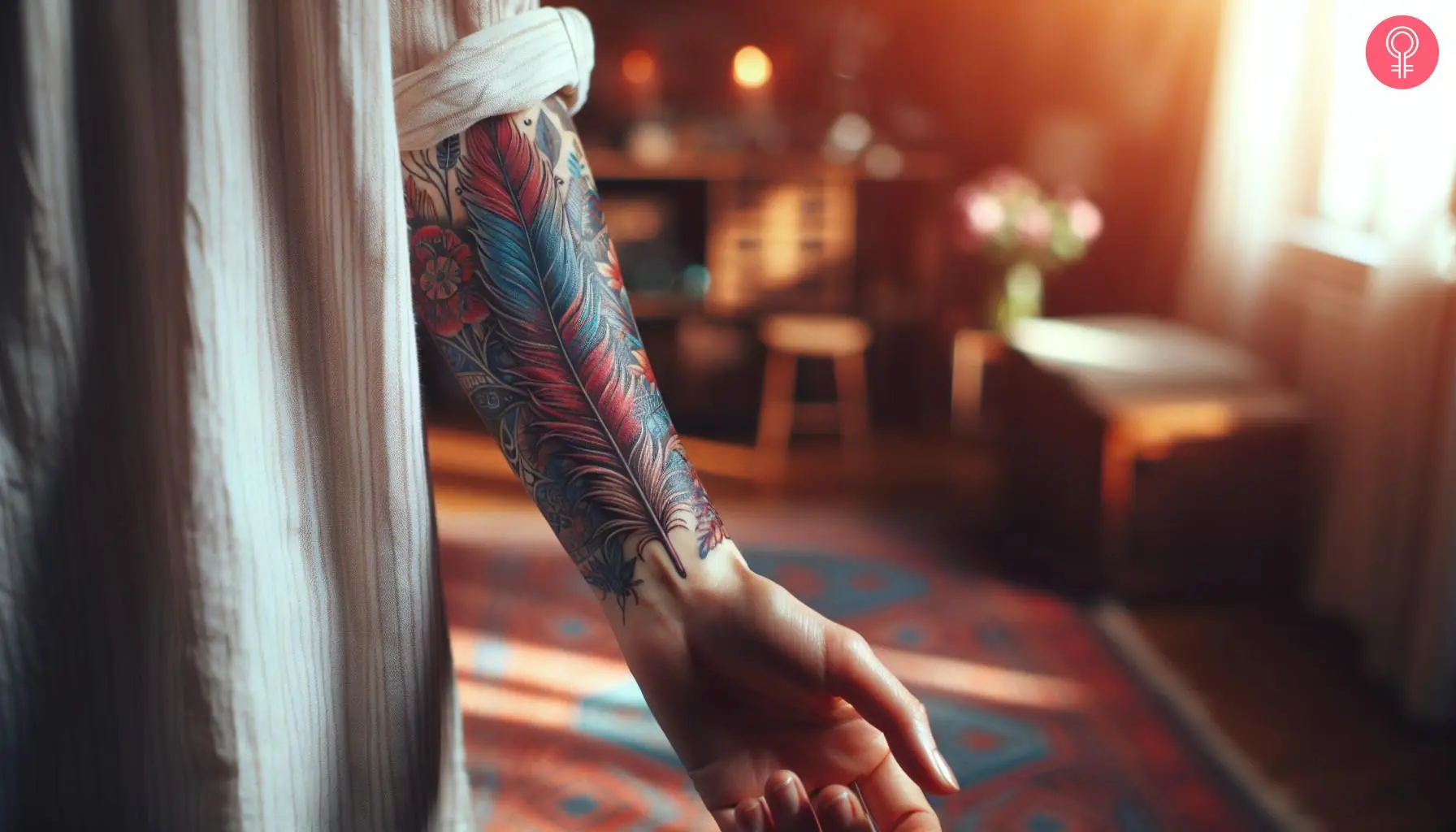 Feather tattoo design on the arm of a man