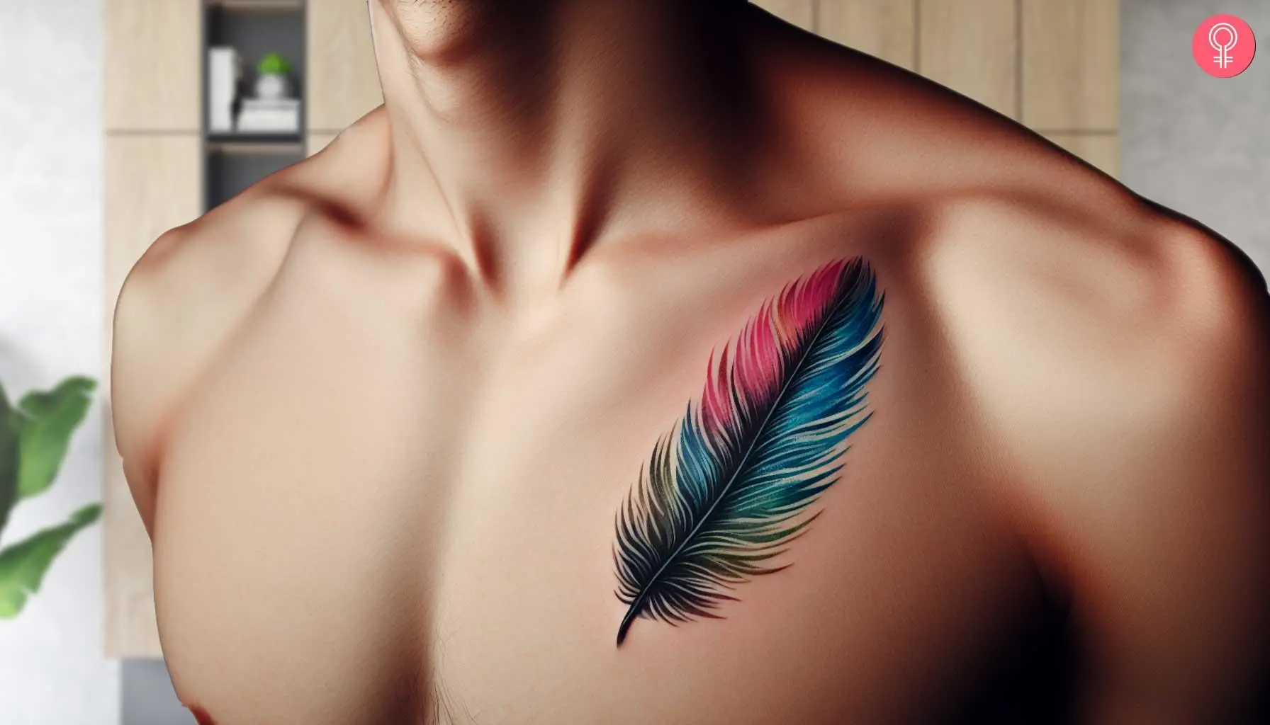 Feather tattoo design on the chest of a man