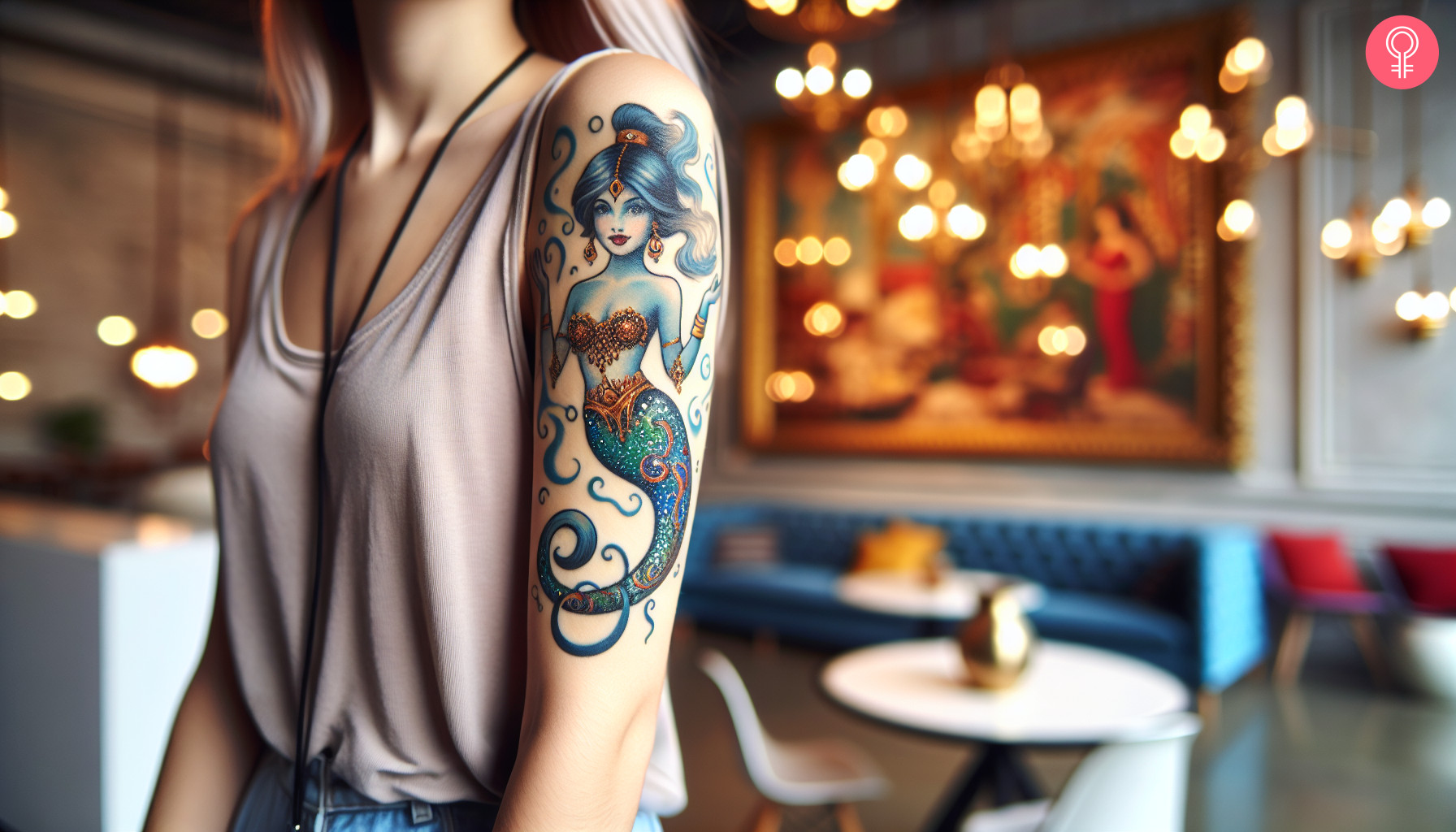 Female genie tattoo on the arm of a woman