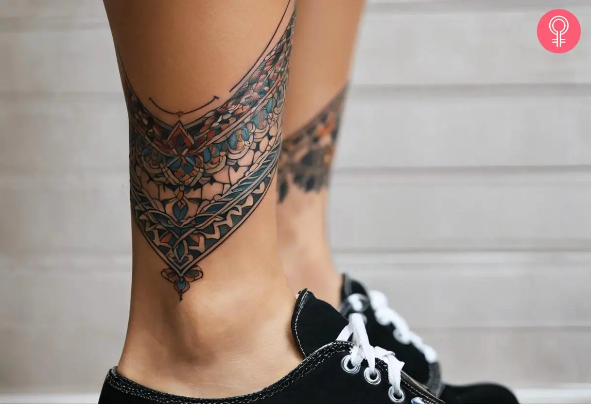 Female leg band tattoo