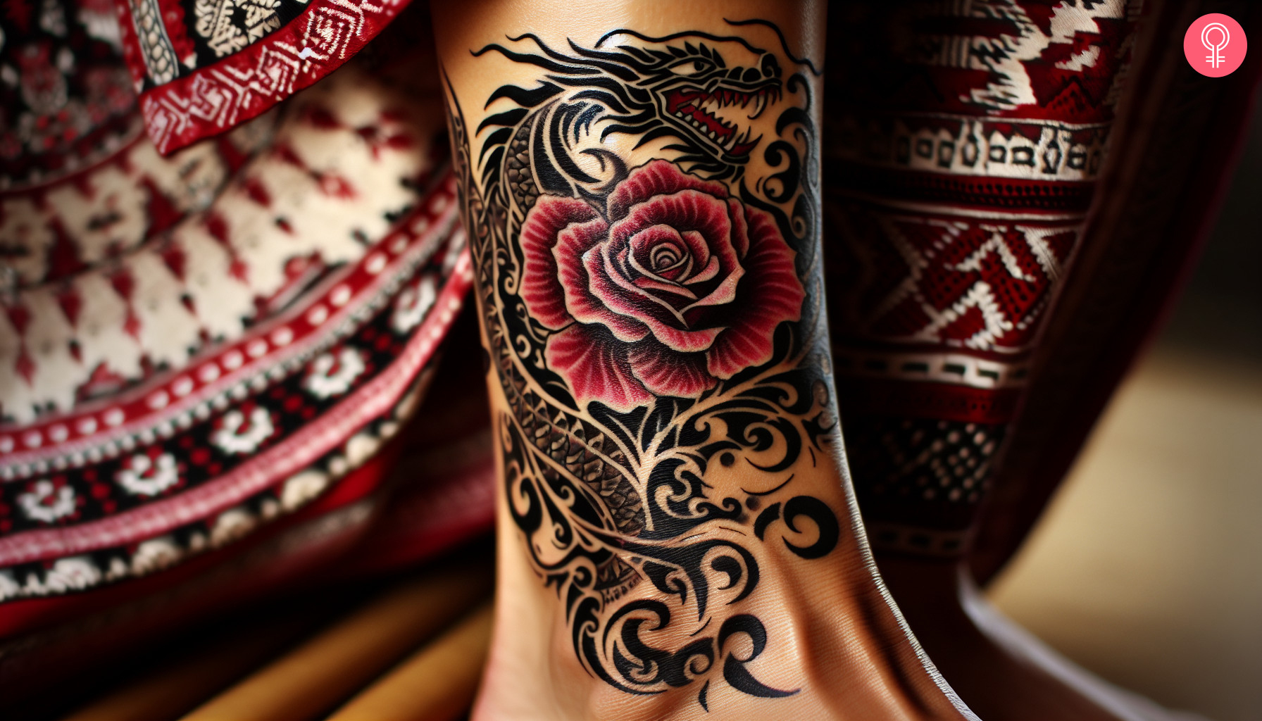 Feminine tribal dragon tattoo on the ankle