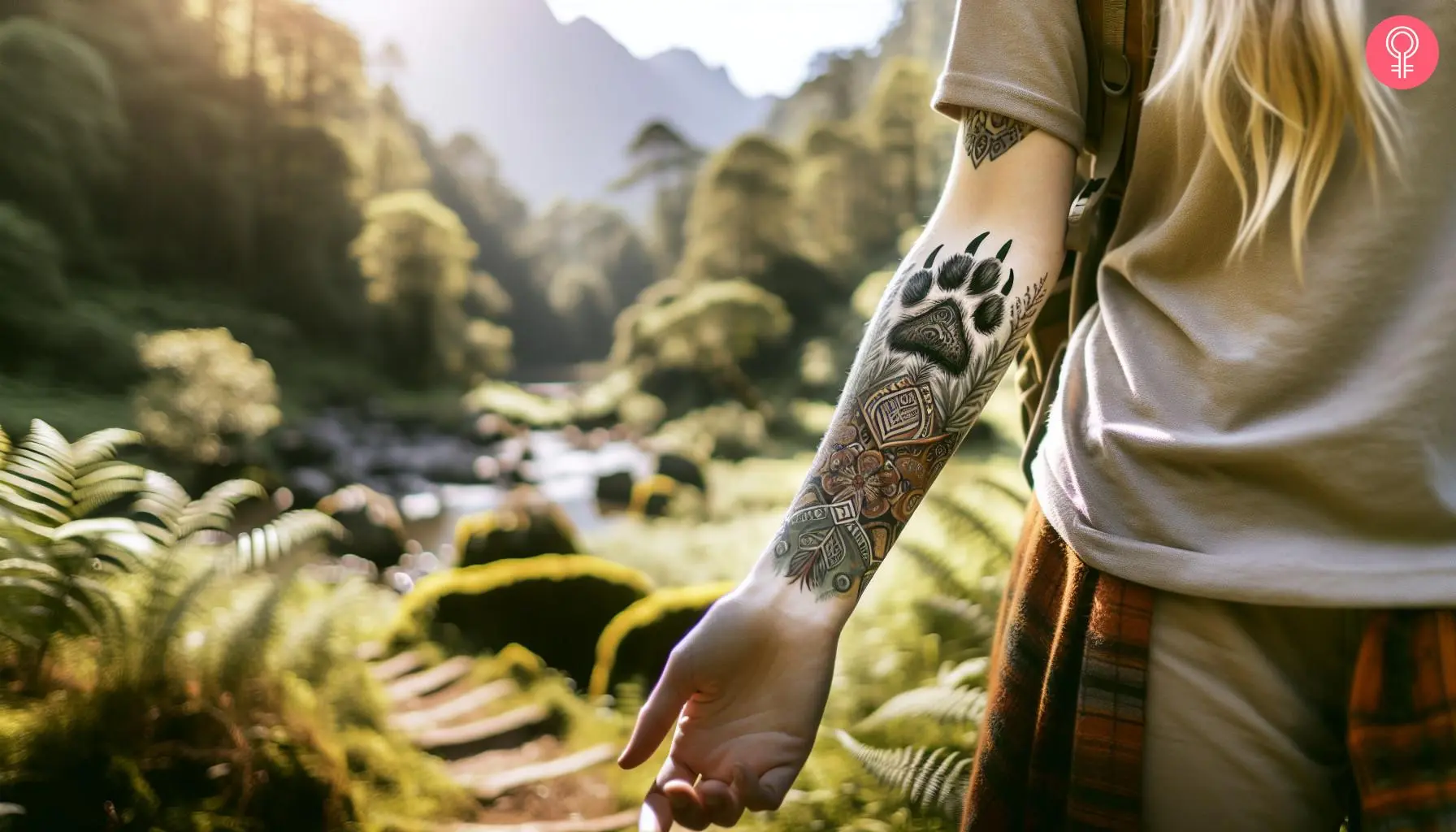 Feminine wolf paw tattoo on the lower arm 