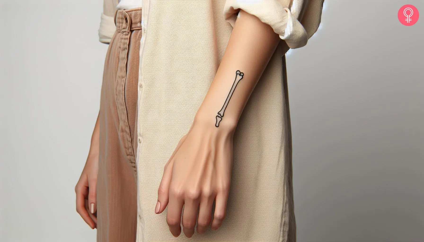 Woman with a finger bone tattoo on the arm