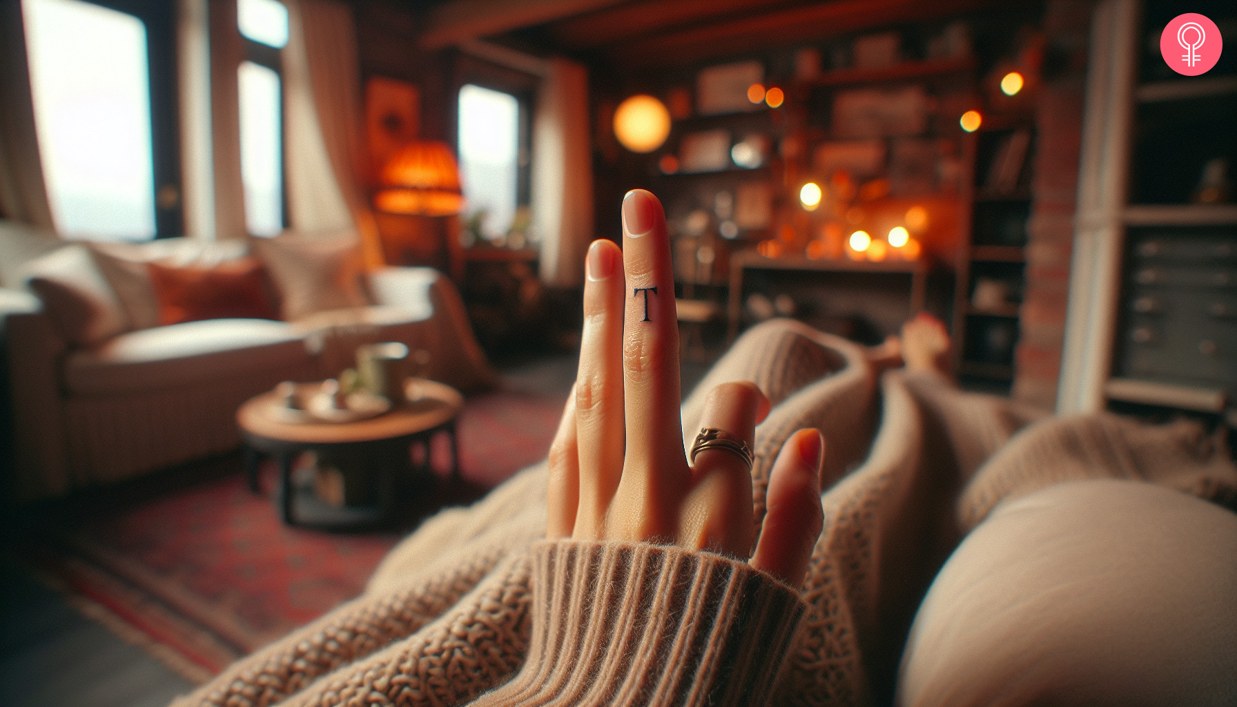 A letter T tattoo on a woman’s finger