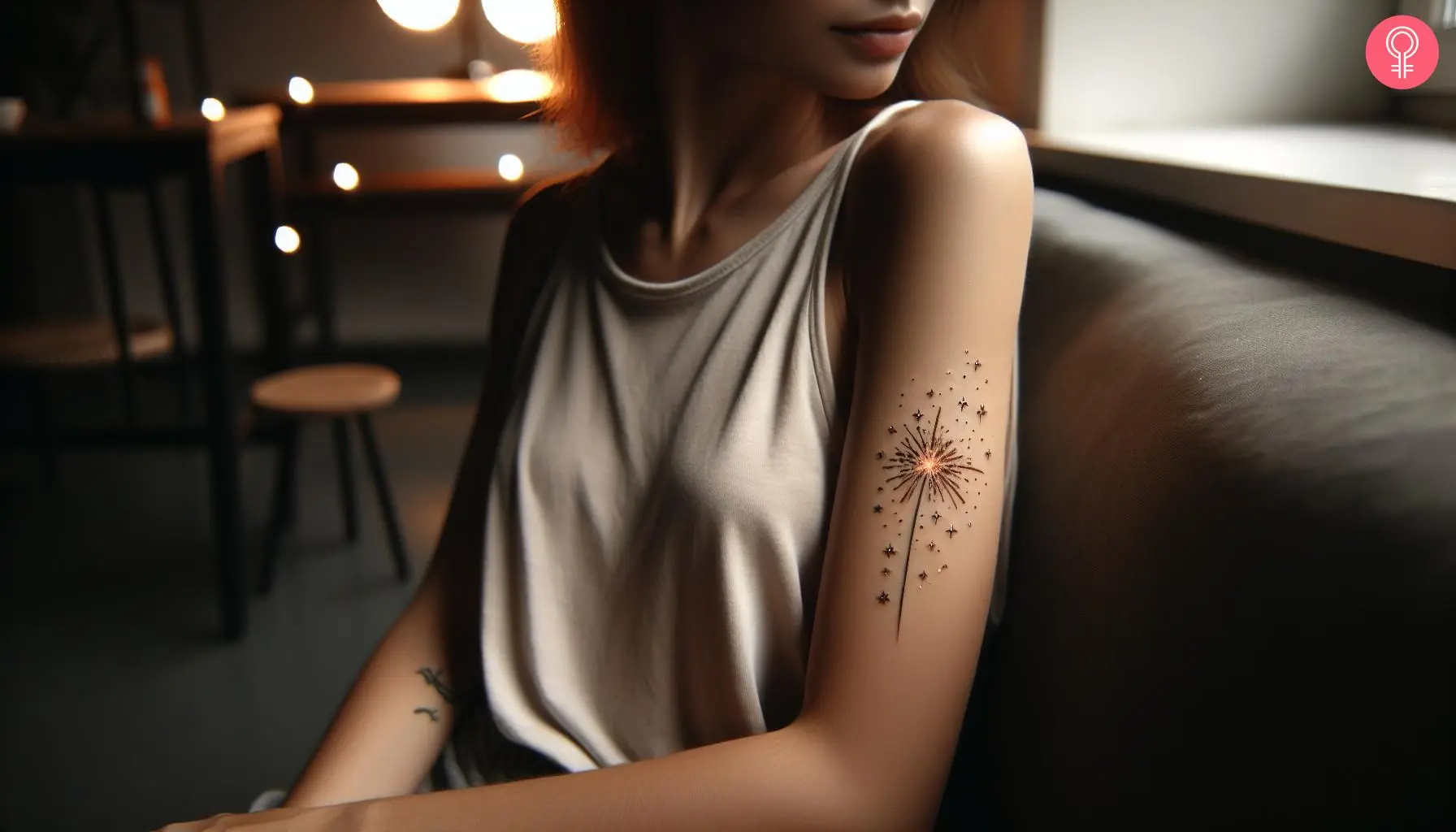 Firework tattoo on the arm of a woman