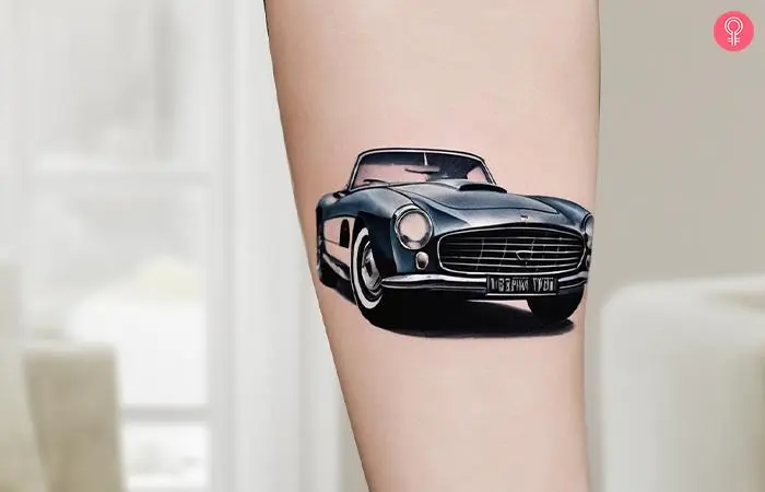 Car tattoo on the forearm