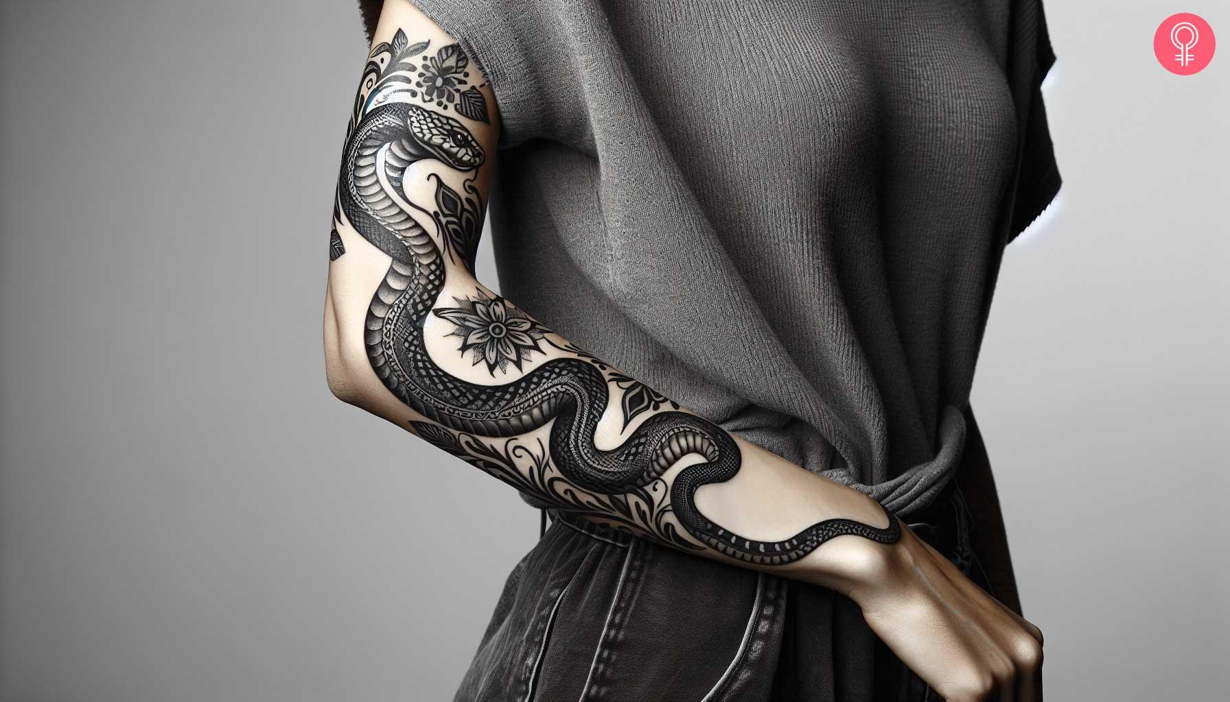 Freehand snake tattoo on the arm