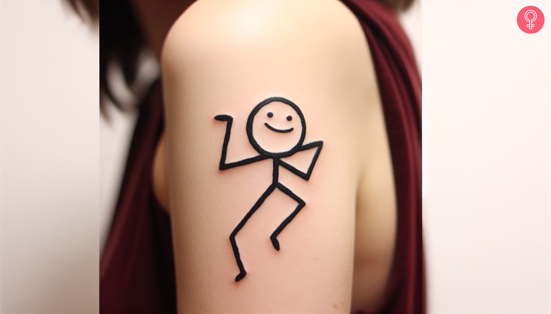 Woman with funny stick figure tattoo on her arm