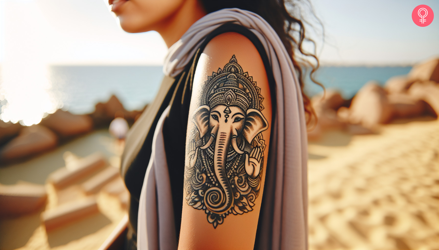 Ganesh tattoo for women on the upper arm